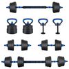 vidaXL 4-i-1 hantel, st&aring;ng och kettlebell-set 20 kg Svart och bl&aring;