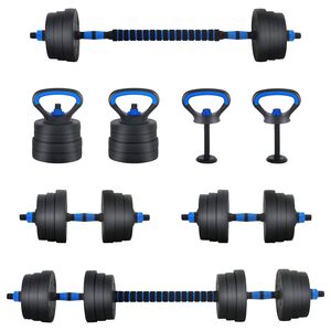 vidaXL 4-i-1 hantel, st&aring;ng och kettlebell-set 20 kg Svart och bl&aring;
