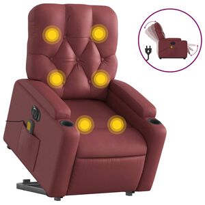 vidaXL Massagef&aring;t&ouml;lj med uppresningshj&auml;lp vinr&ouml;d konstl&auml;der