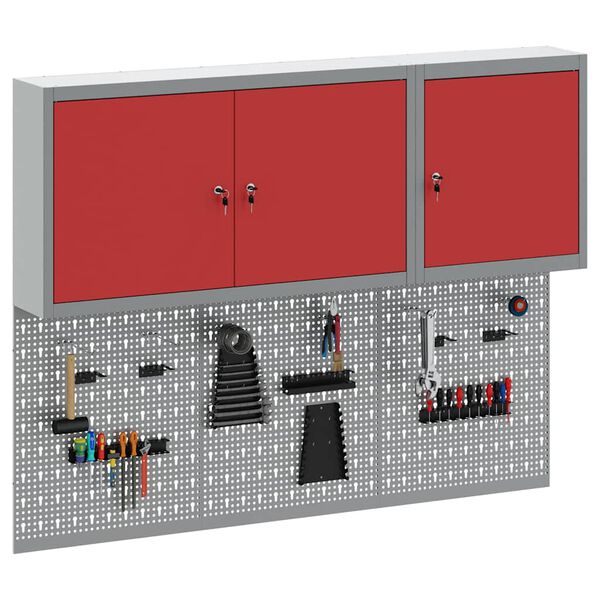 vidaXL Verktygssk&aring;p och pegboard-set 5 pcs R&ouml;d 150 x 20 x 115 cm St&aring;l