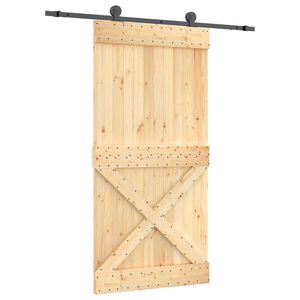 vidaXL Skjutd&ouml;rr Naturlig och svart 100 x 210 cm Massiv furutr&auml;d&ouml;rr