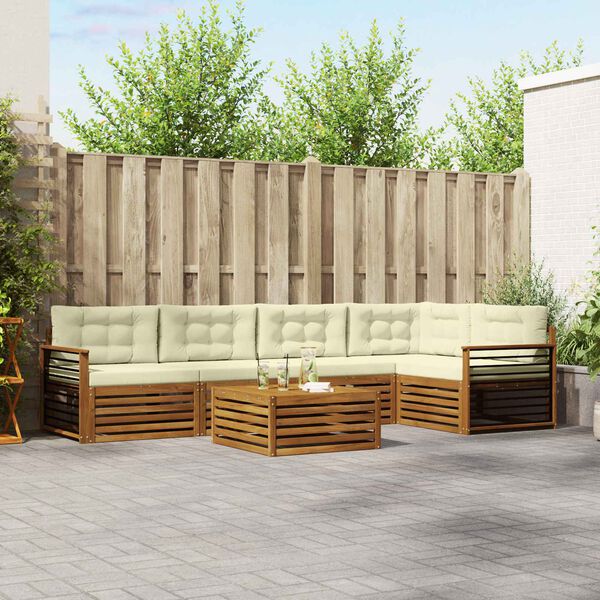 vidaXL Utomhussoffset med kudde 6 pcs Naturlig och Gr&auml;dde