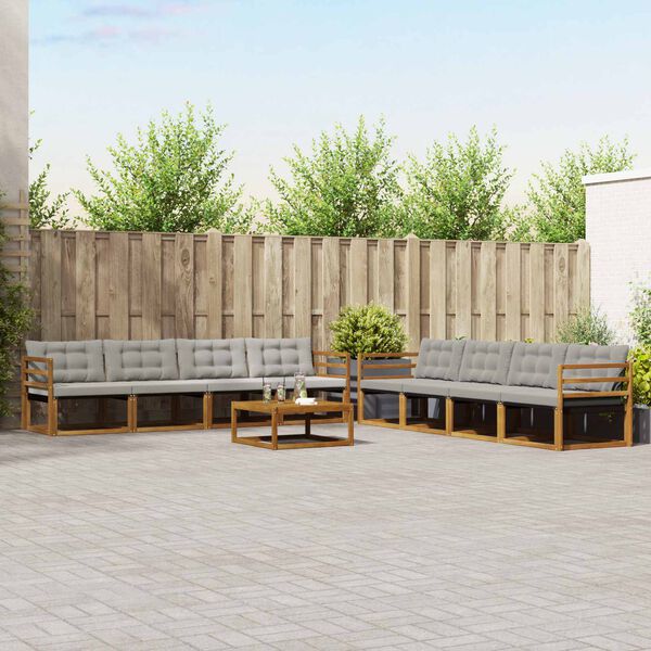 vidaXL Utomhussoffset med kudde 9 pcs Naturlig och Ljus Gr&aring;