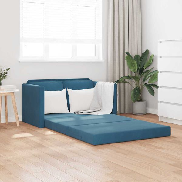 vidaXL Golvb&auml;ddsoffa 2-i-1 bl&aring; 122x204x55 cm sammet