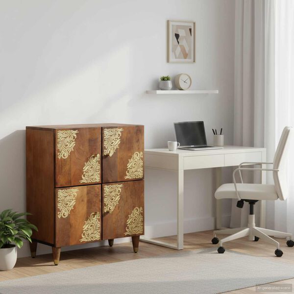 vidaXL Sideboard med hylla Brun 60 x 33 x 75 cm Massivt mangotr&auml;