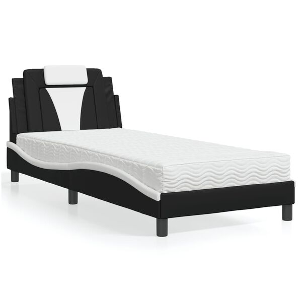 vidaXL Bed "Viana" with Mattress Black and White 90x190 cm Faux Leather