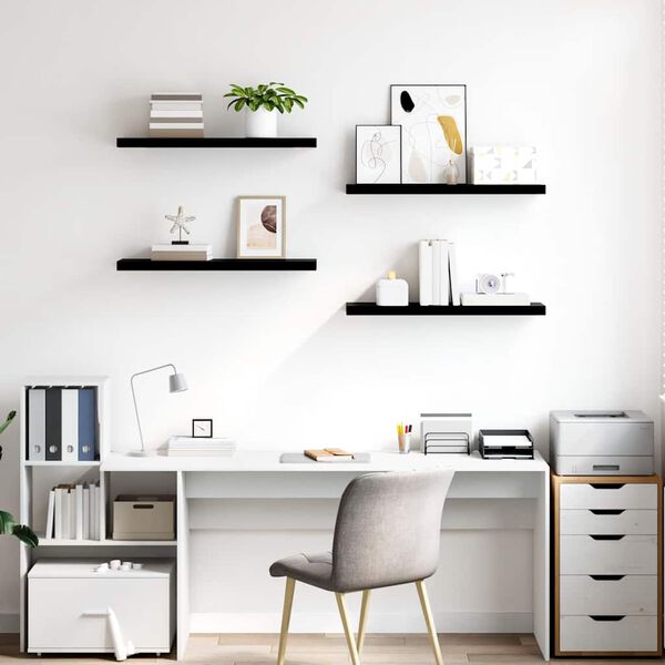 vidaXL Sv&auml;vande v&auml;gghyllor 4 st svart h&ouml;gglans 80x23,5x3,8 cm MDF