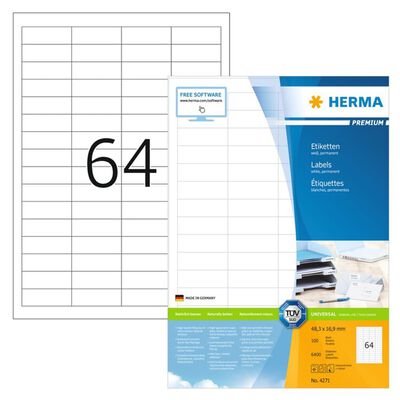 HERMA Permanenta etiketter PREMIUM A4 48,3x16,9 mm 100 ark