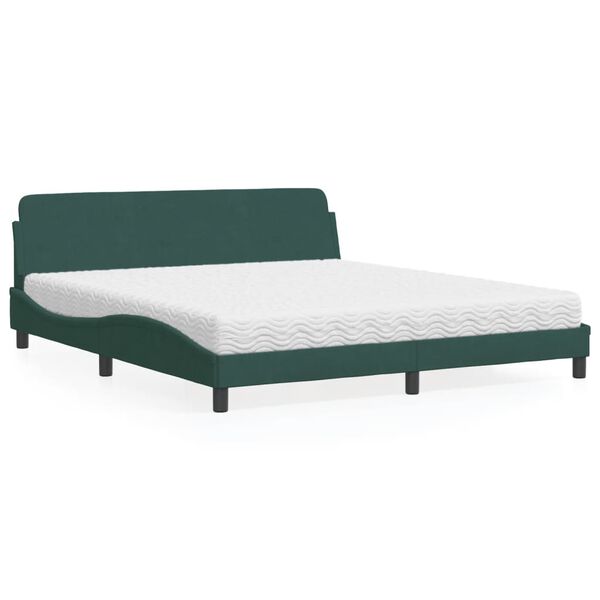 vidaXL Bed with Mattress "Dover" Dark Green 180x200 cm Velvet