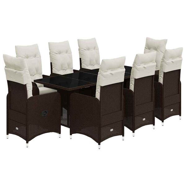 vidaXL Caf&eacute;set med dynor 9 delar konstrotting brun