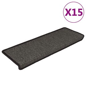 vidaXL Trappstegsmattor sj&auml;lvh&auml;ftande sisal 15 st 65x21x4 cm antracit