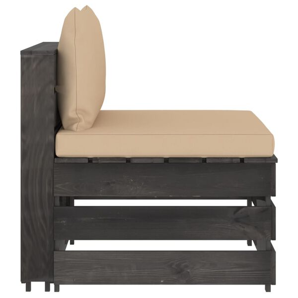 vidaXL Mittensektion med dynor till pallsoffa grå tryckimpregnerat trä