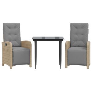 vidaXL Bistrogrupp med dynor 3 delar beige konstrotting