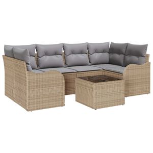 vidaXL Tr&auml;dg&aring;rdsoffset 7 pcs Beige och Gr&aring; Konstrotting, St&aring;l och Glas