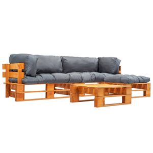 vidaXL Pallsoffa 4 delar med gr&aring; dynor tr&auml;