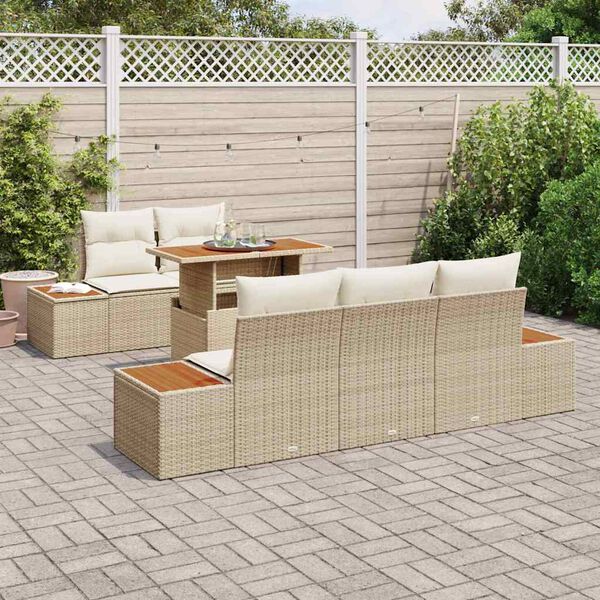 vidaXL Tr&auml;dg&aring;rdsoffset med lagring 6 pcs Beige Poly rattan