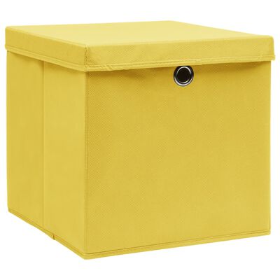 vidaXL Förvaringslådor med lock 10 st 28x28x28 cm gul