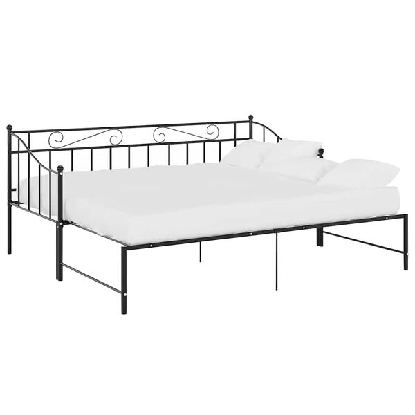 vidaXL Utdragbar s&auml;ngram b&auml;ddsoffa svart metall 90x200 cm