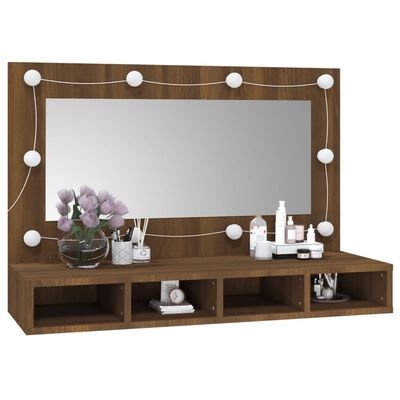 vidaXL Spegelskåp med LED brun ek 90x31,5x62 cm
