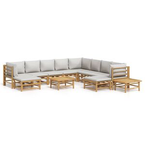 vidaXL Loungegrupp 12 delar ljusgr&aring;a dynor bambu