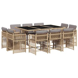vidaXL Matgrupp f&ouml;r tr&auml;dg&aring;rden med dynor 11delar mixbeige konstrotting