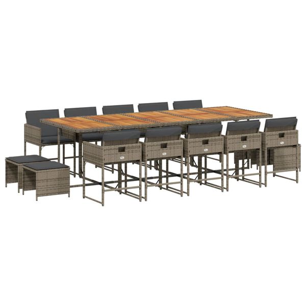 vidaXL Matgrupp f&ouml;r tr&auml;dg&aring;rden med dynor 15 delar gr&aring; konstrotting