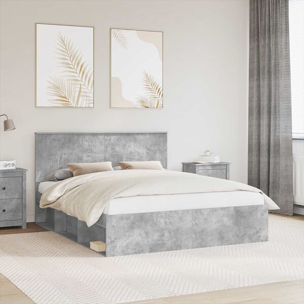 vidaXL S&auml;ngram med huvudgavel Betong 160 x 200 cm Massiv furu