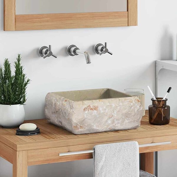 vidaXL Handfat gr&auml;ddvit 30x30x13 cm marmor