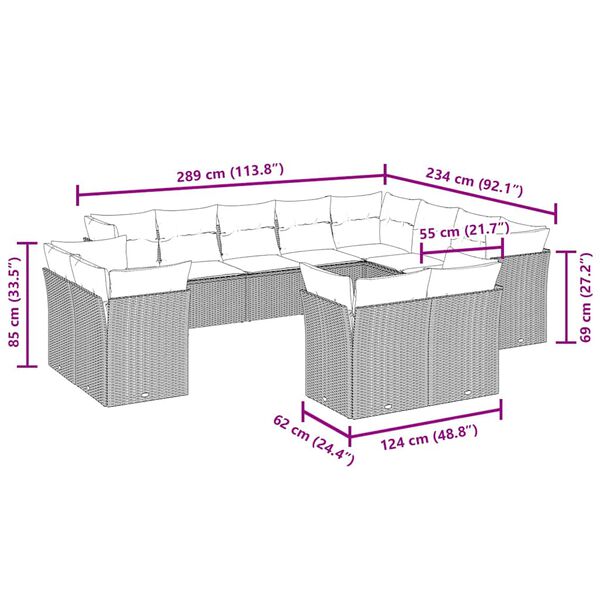 vidaXL Loungegrupp f&ouml;r tr&auml;dg&aring;rden med dynor 12 delar konstrotting brun