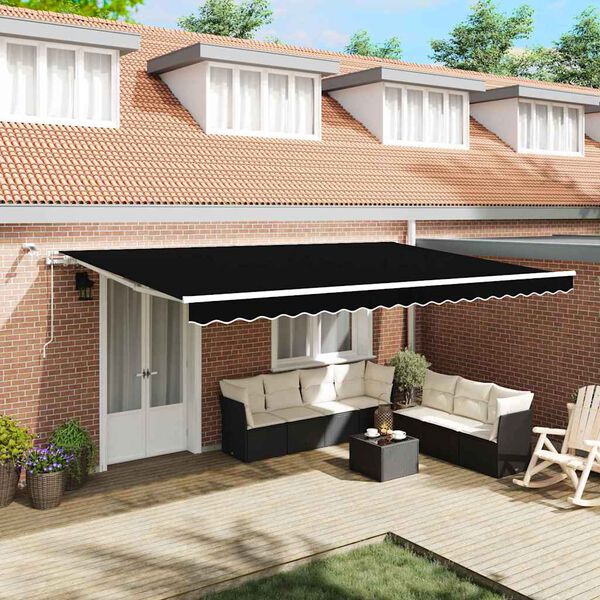 vidaXL Utf&auml;llbar markis Svart 500 &times; 350 cm Polyester och metall
