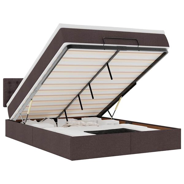 vidaXL Ottoman säng med madrass och LED-lampor mörkbrun 140x190 cm tyg