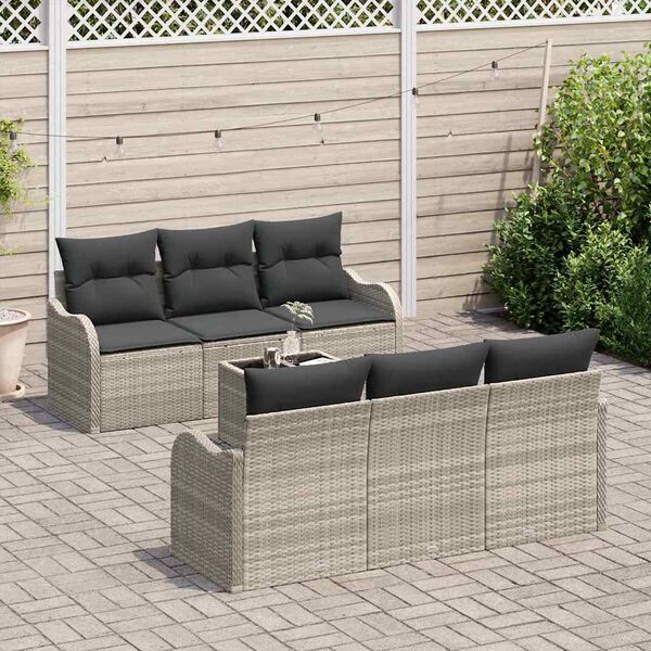vidaXL Tr&auml;dg&aring;rdsoffset 7 pcs Ljusgr&aring; 55 x 55 x 37 cm Poly rattan