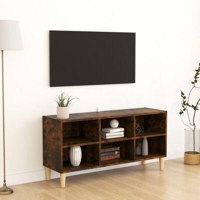 vidaXL TV-bänk med massiva träben rökfärgad ek 103,5x30x50 cm