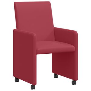 vidaXL Matstolar med hjul 2 pcs Vinr&ouml;d 57 x 66 x 94 cm Konstl&auml;der