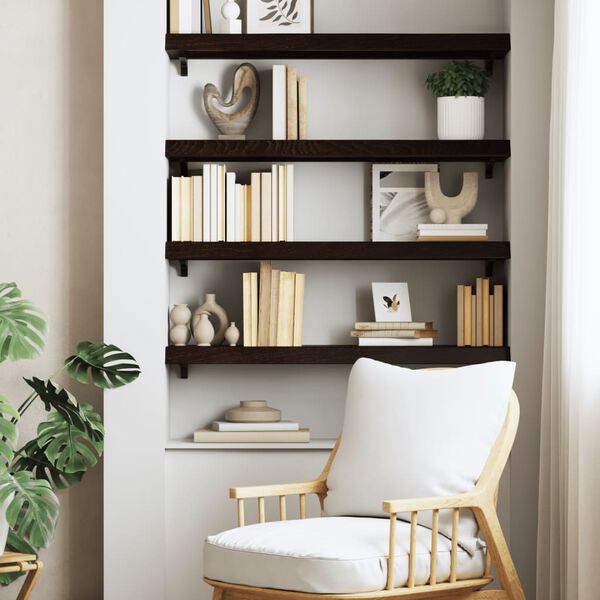 vidaXL V&auml;gghylla m&ouml;rkbrun 80x30x(2-6) cm behandlad massiv ek