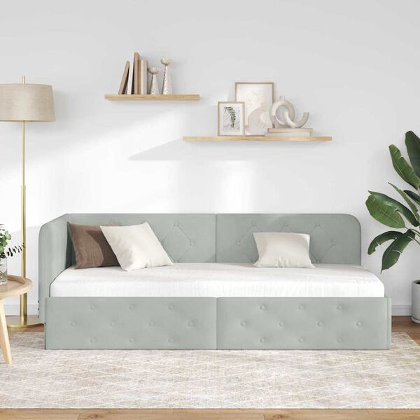 vidaXL Hörn Sängram med huvudgavel Ljusgrå 80 x 200 cm Sammet