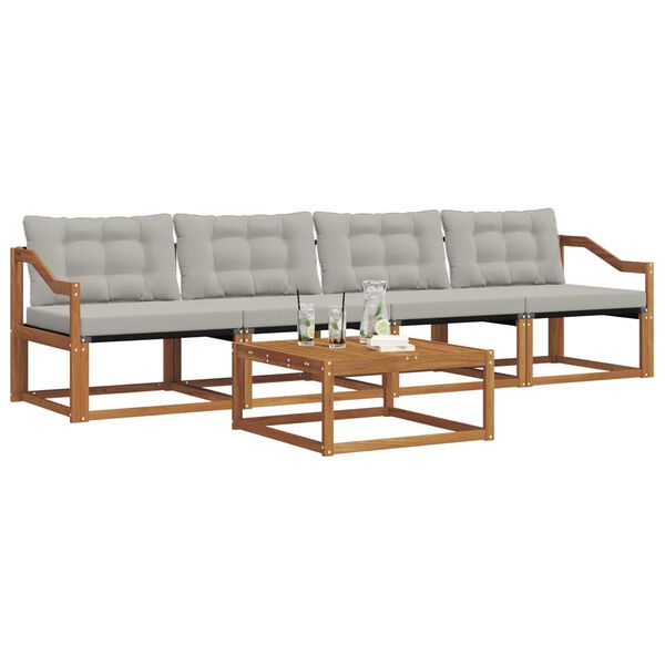 vidaXL Utomhussoffset med kudde 5 pcs Naturlig och Ljus Gr&aring;