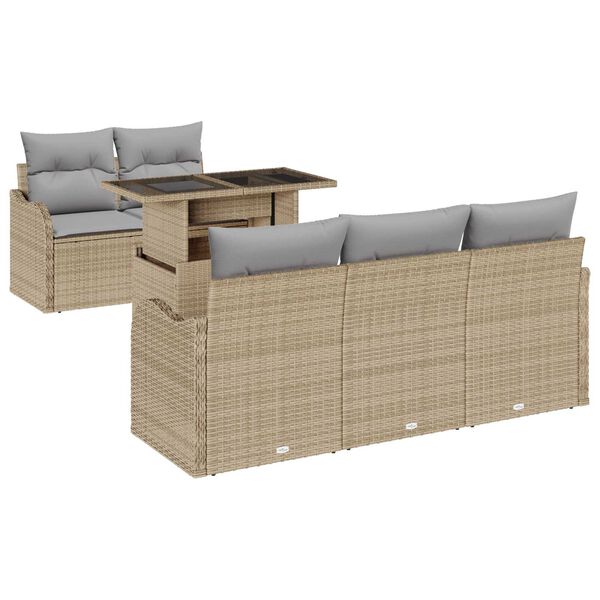 vidaXL Tr&auml;dg&aring;rdsoffset med kudde med kudde 6 pcs Beige Poly Rattan