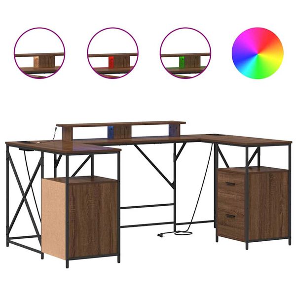vidaXL Skrivbord med låda Brun Ek 182 x 101 x 87,5 cm Konstruerat trä