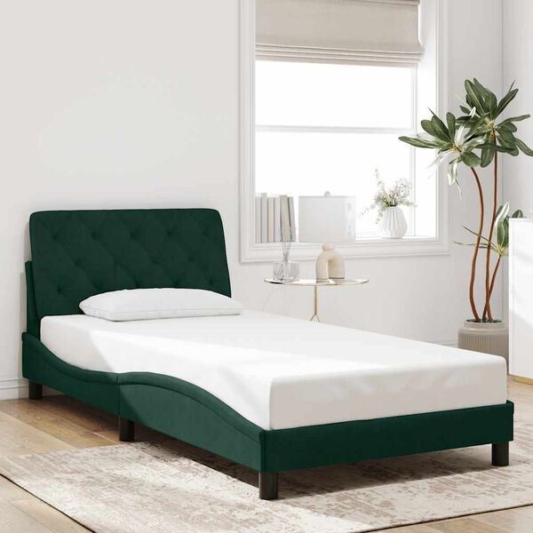 vidaXL Bed Frame with LED without Mattress Dark Green 100x200 cm Velvet