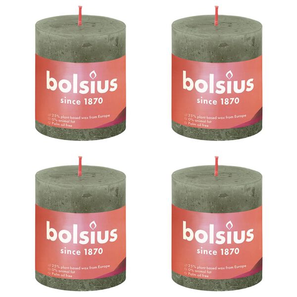 Bolsius Rustika blockljus 4-pack 80x68 mm olivgrön