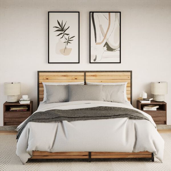 vidaXL V&auml;ggmonterade s&auml;ngbord med LED-lampor 2 st brun ek