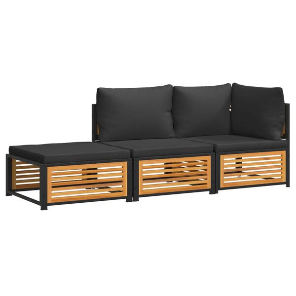 vidaXL Soffgrupp f&ouml;r tr&auml;dg&aring;rden med dynor 3 delar massivt akaciatr&auml;