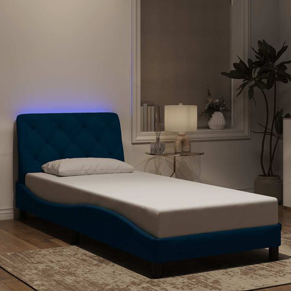 vidaXL Bed Frame with LED without Mattress Blue 90x200 cm Velvet
