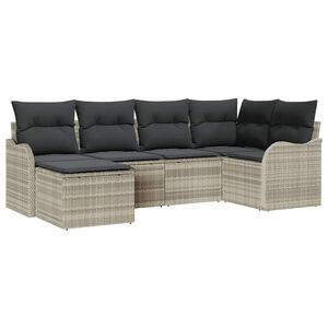 vidaXL Tr&auml;dg&aring;rdsoffset med kudde 6 pcs Ljusgr&aring; Poly rattan