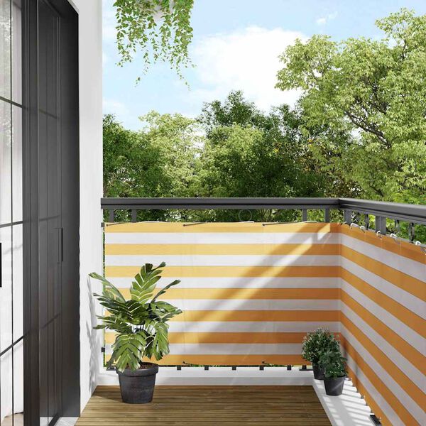 vidaXL Balkongsk&auml;rm gul och vit rand 90x1000 cm