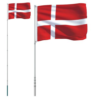 vidaXL Danmarks flagga med flaggstång 5,55 m aluminium