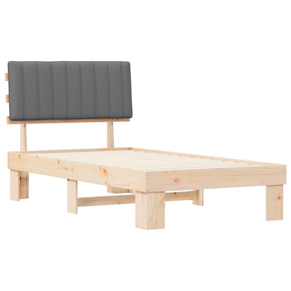 vidaXL S&auml;ngram med Kl&auml;dd Huvudgavel Ljusgr&aring; 100 x 200 cm Massiv furu