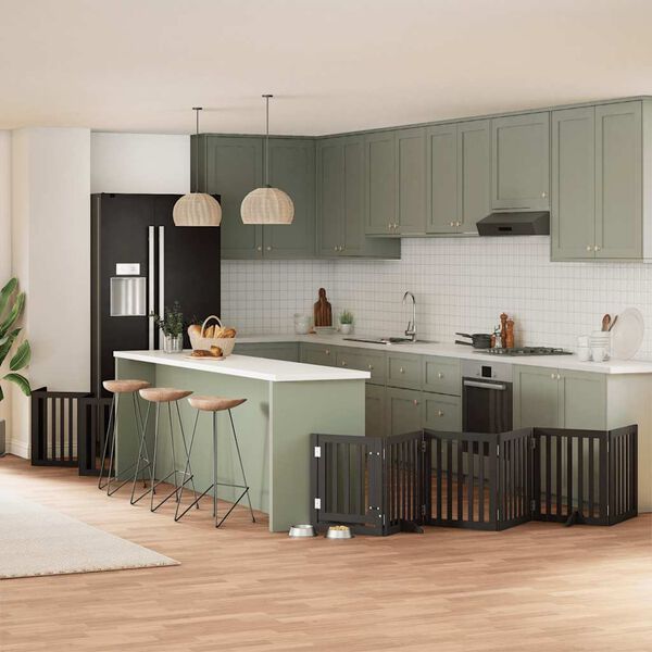 vidaXL Hundgrind med d&ouml;rr vikbar 15 paneler svart 750 cm poppel