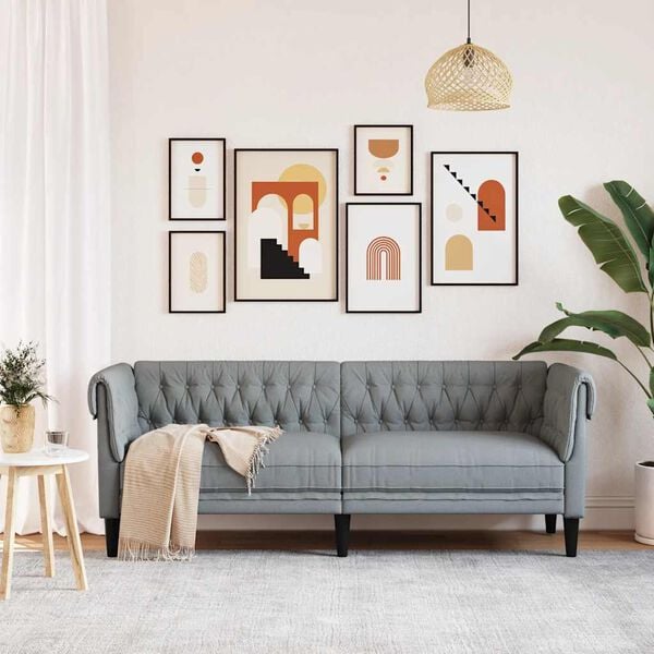 vidaXL Chesterfieldsoffa 3-sits ljusgrå tyg